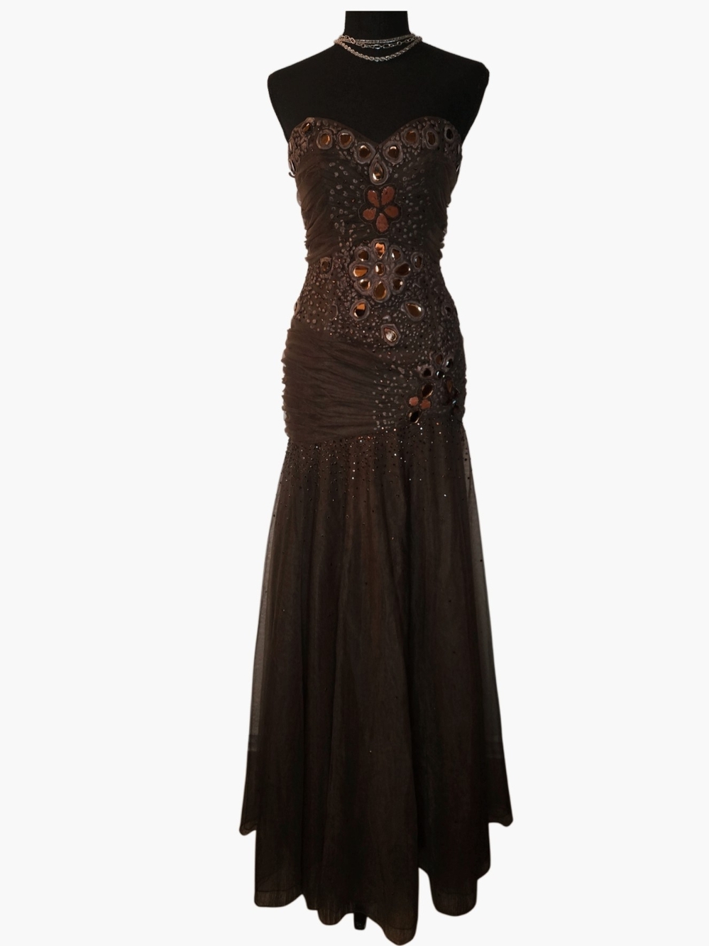 Vintage Couture Strapless Dark Brown Sparkling Evening Gown!